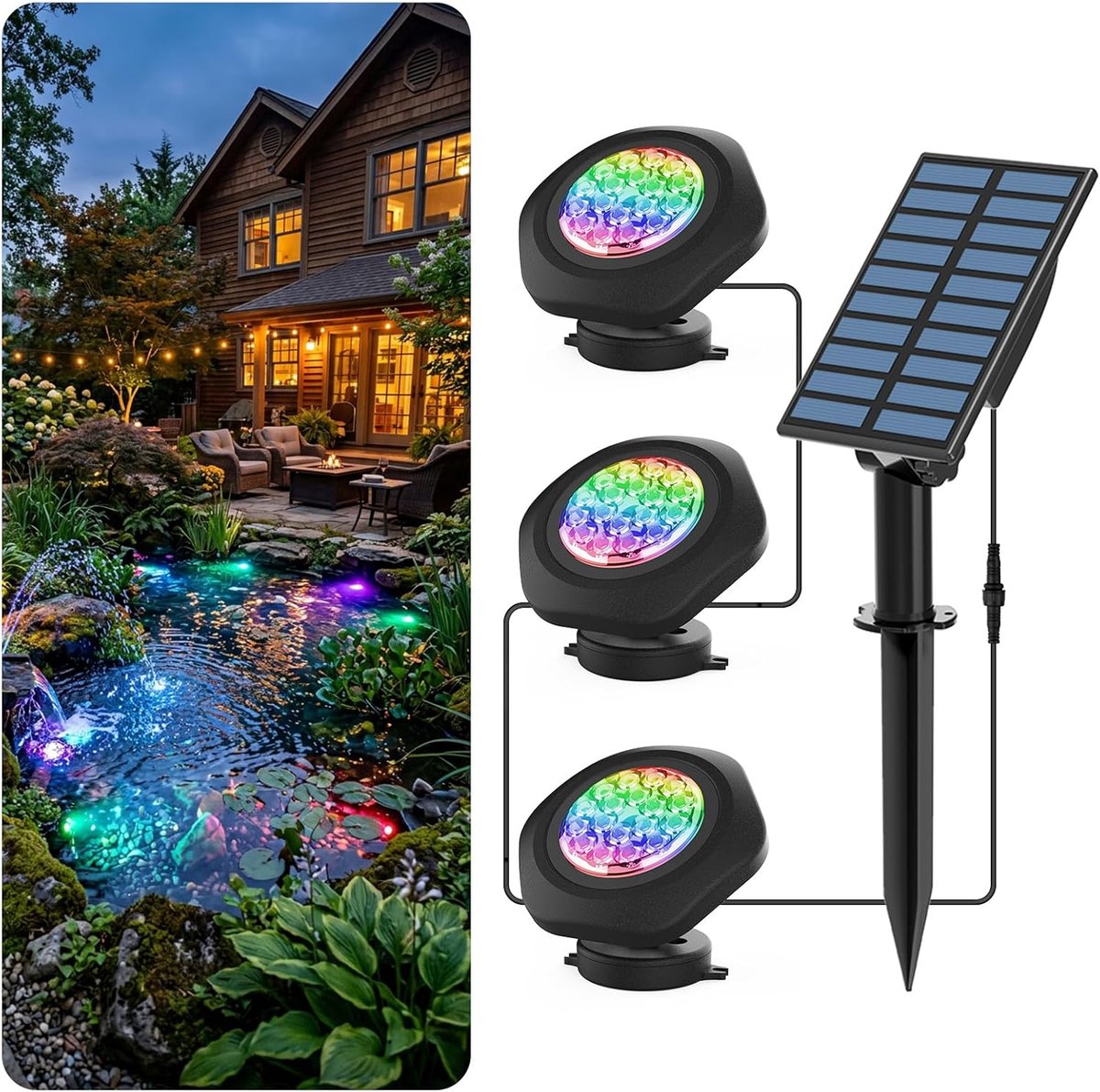 T-SUN vijverlamp - 2 standen - dimbaar RGB kleurverandering - automatisch aan/uit voor tuin en zwembad - ShopVlot