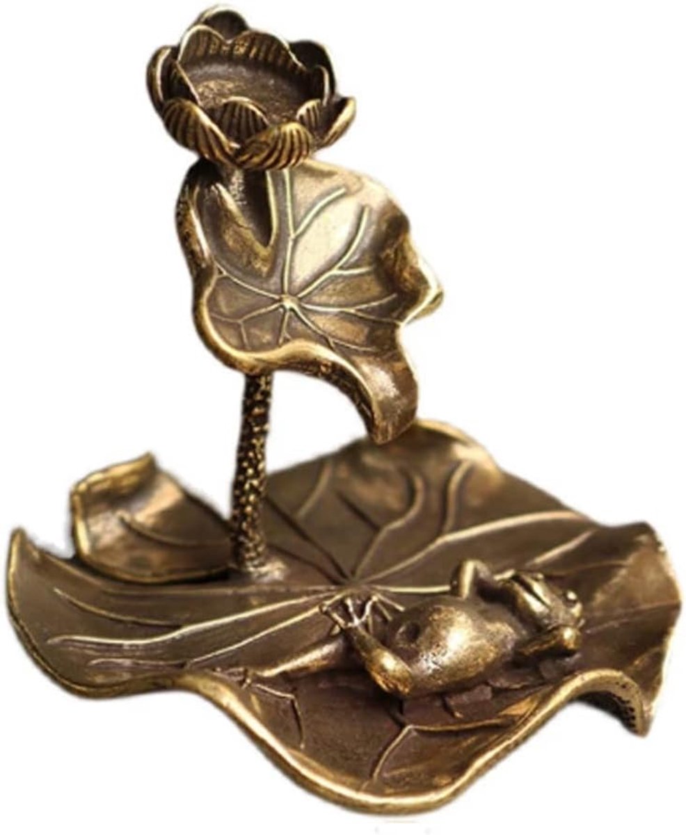 Backflow wierookhouder - bronzen lotusblad en kikker - voor wierookconen en stokjes - sfeervolle home decoratie - ShopVlot