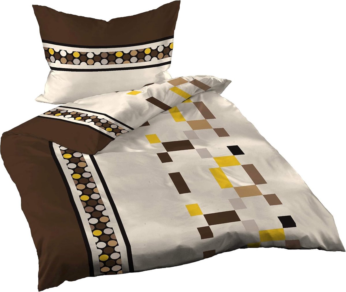 Bedlinnen 140x200 cm - Katoen wafelpiqué - Modern bruin beige geel - Ademend en zacht - ShopVlot
