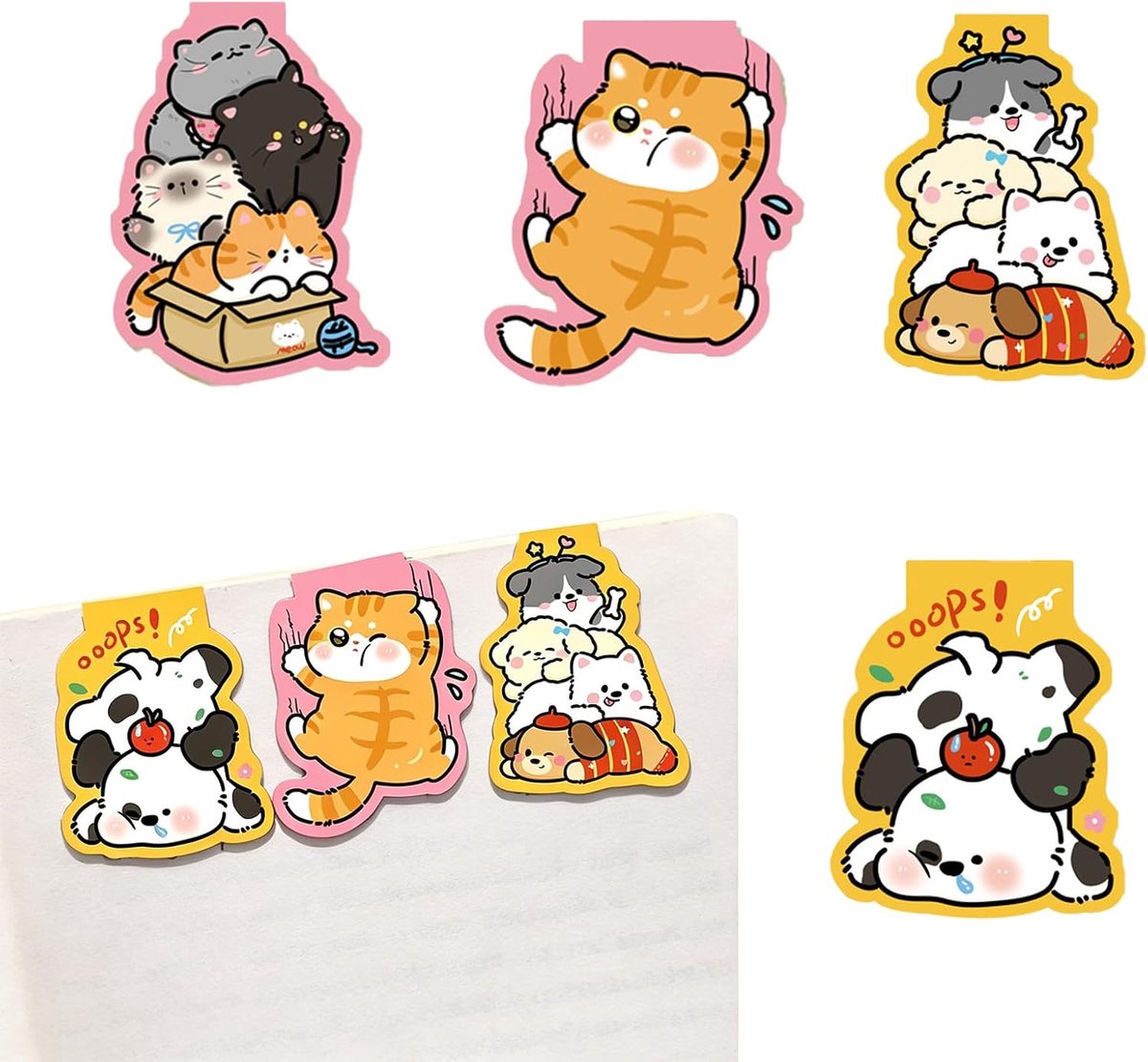 Magnetische bladwijzers met katten en honden - papier en magneten - duurzaam - ideaal voor boekenliefhebbers - ShopVlot