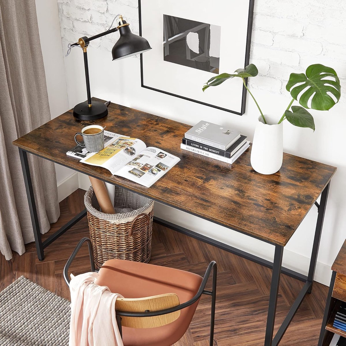 Computerbureau - Schrijftafel Werktafel - Thuiswerken Studeren - Stabiel Metalen Frame - 135 x 60 cm - Rustiek bruin Zwart thumbnail 4