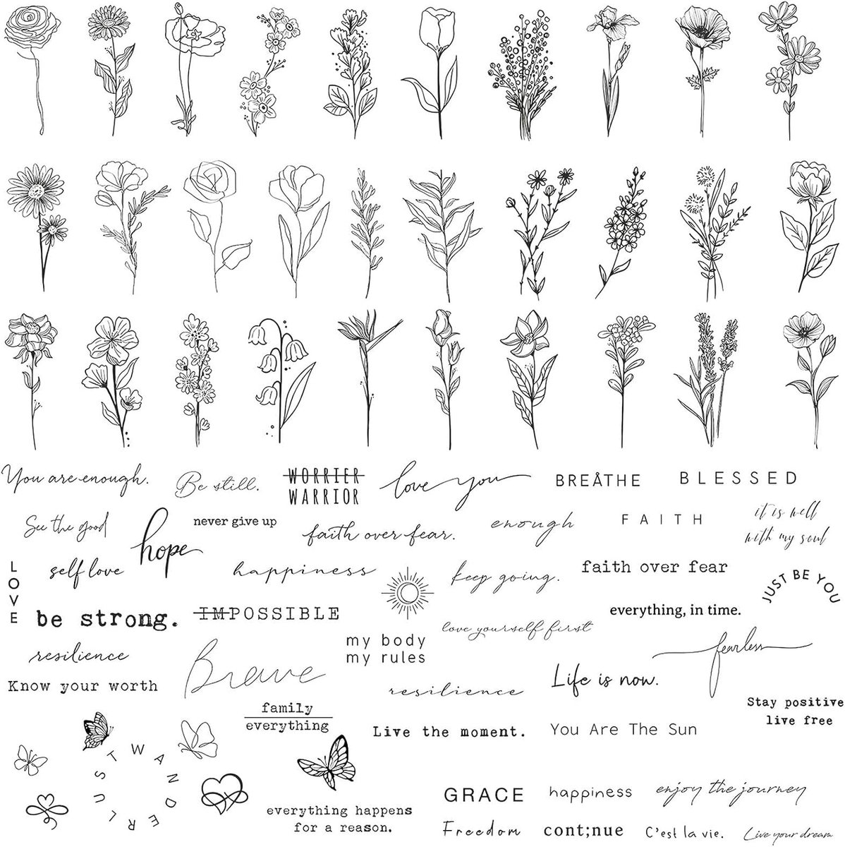 Tijdelijke bloemen tatoeages - 19,5 x 14 cm - watertransfer - 7-14 dagen houdbaar - ShopVlot