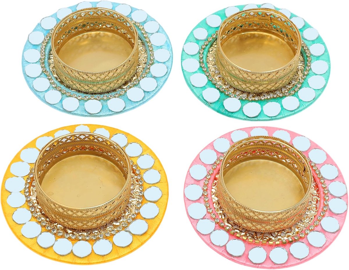 Set of 4 T Light Holder Candle Stand Tealight Holder for Indian Traditional Decorations Lighting Accessories Wedding - ShopVlot