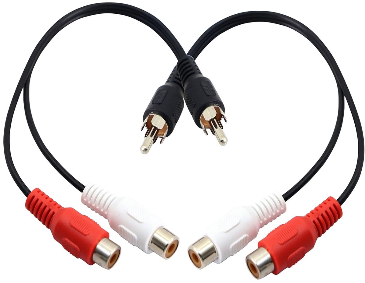 RCA Y-Splitter Cable 2 Pack - 1 Male to 2 Female Stereo Audio Adapter - Extension Cable (20CM/0.5FT) - ShopVlot