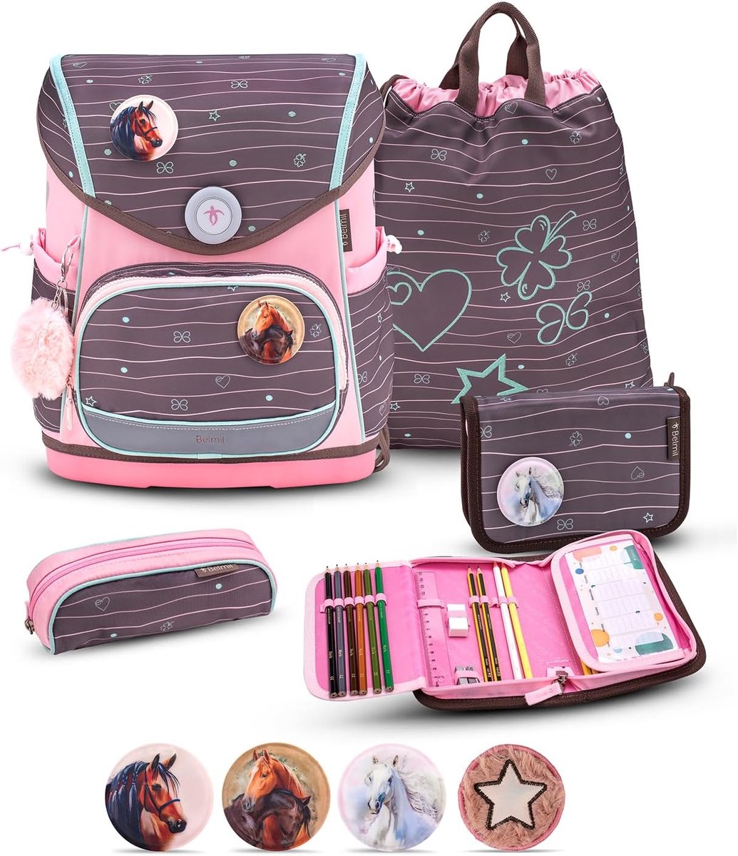 Belmil Premium Compact Plus Ergonomic School Bag Set, 5-Piece, AGR Chest Strap, Hip Belt, Magnetic Closure (405-41/P/S) - ShopVlot