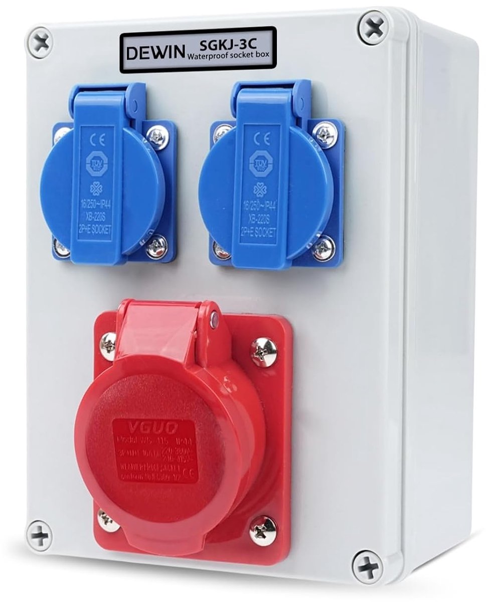 DEWIN Power Distributor, Wall Distributor Socket Power Distribution Box 1 x 16A 5P CEE Socket + 2x 230V Outdoor - ShopVlot