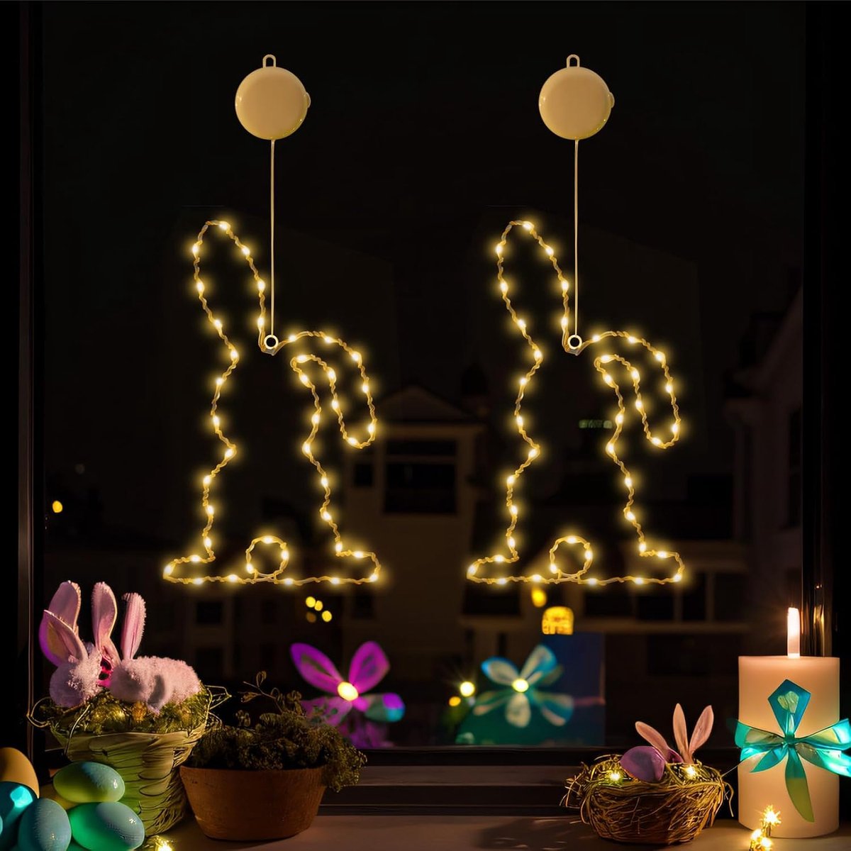 Paas LED-raamverlichting, set van 2 paashaasjes, paasraamverlichting, lichtsnoeren voor paasverlichting - ShopVlot