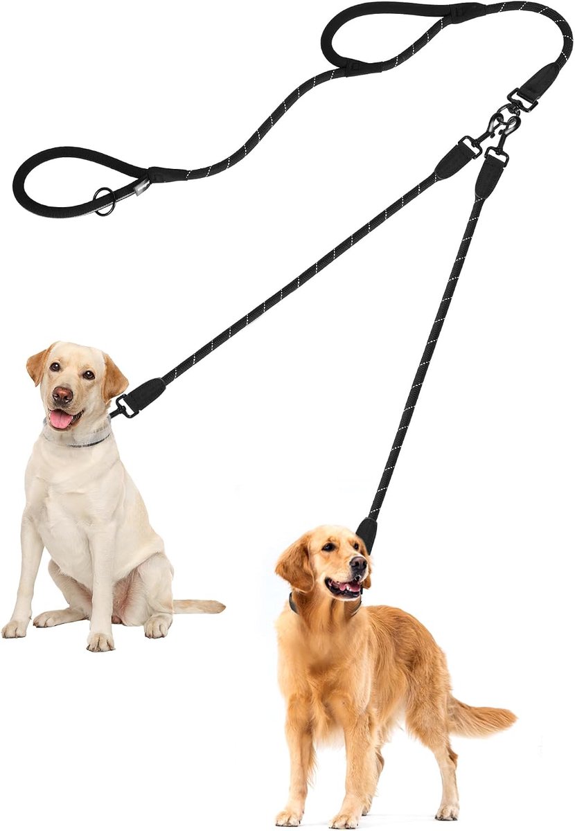 PetBonus Double Dog Lead, No Tangle Double Leash, Reflective Walking Training Lead with Two Comfortable Padded - ShopVlot