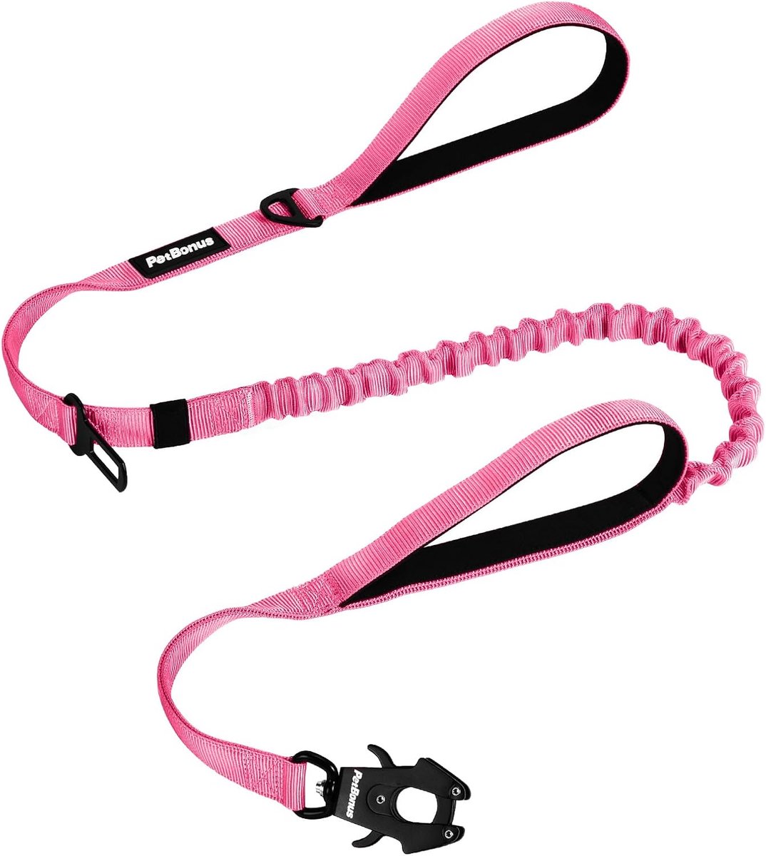 PetBonus Heavy Duty Tactical Dog Lead, 1.5m Bungee Dog Leash with 2 Padded Handles, Car Seat Belt, No Pull Training - ShopVlot