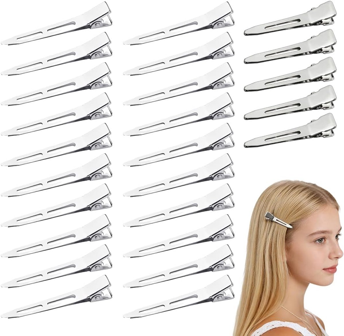 EnteBill haarspelden, 25 stuks, zilver, haarclips, haarklemmen, kapper, alligator, clips, metaal, haarspelden voor - ShopVlot