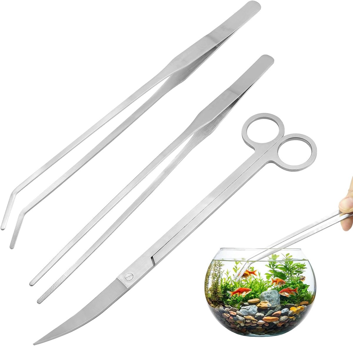3 Pcs Aquarium Tool Set Accessories, Stainless Steel Aquarium Tools, Fish Starter Sets Tank - ShopVlot