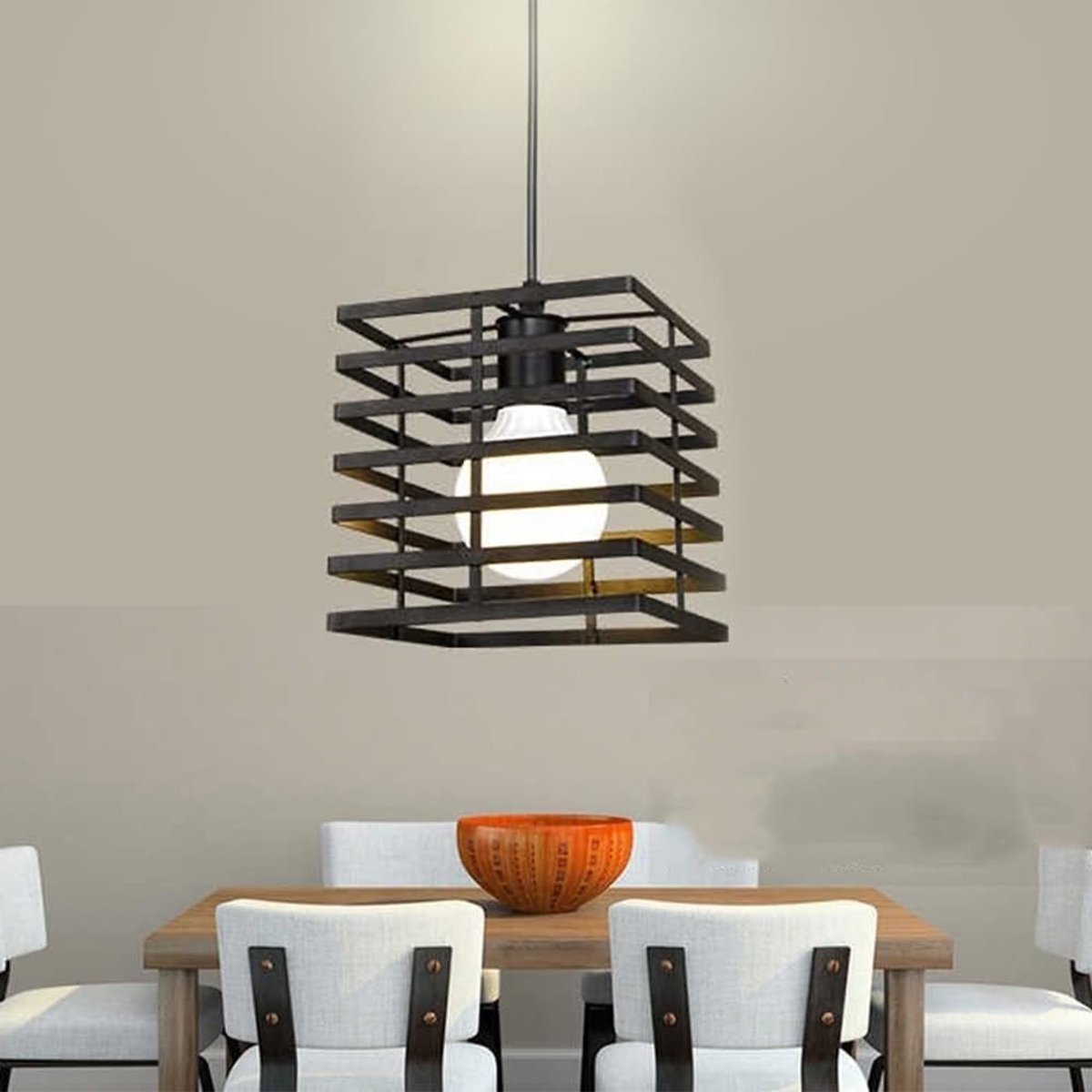 Nordic Minimalistische Stijl E27 Kroonluchter, Creatieve Zwarte Vierkante Gestreepte Plafondlamp, Smeedijzeren - ShopVlot