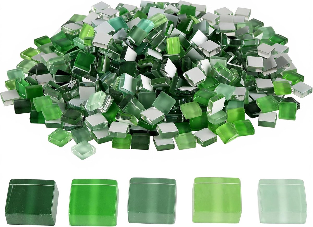 ZOENHOU 2 kg mozaïektegels om te knutselen, vierkante glazen mozaïektegels (1 × 1 cm), groene mozaïektegels (ca. 1200 - ShopVlot