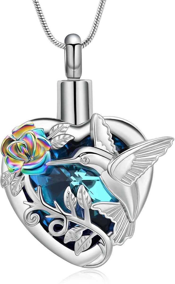Hummingbird Cremation Jewellery Crystal Heart Urn Ash Necklace for Women Men Memorable Keepsake Necklace for Lovers - ShopVlot