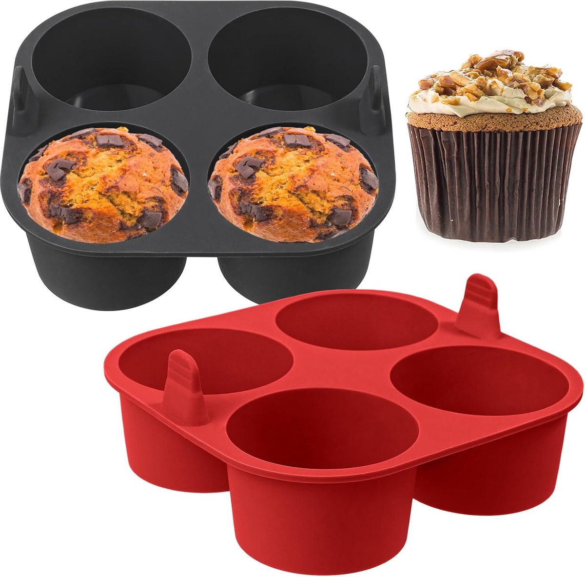 webake Deep Air Fryer Muffin Tray 2pcs 8cm Silicone Large Muffin Tins Giant Cupcake Molds Cupcake Baking Trays for - ShopVlot