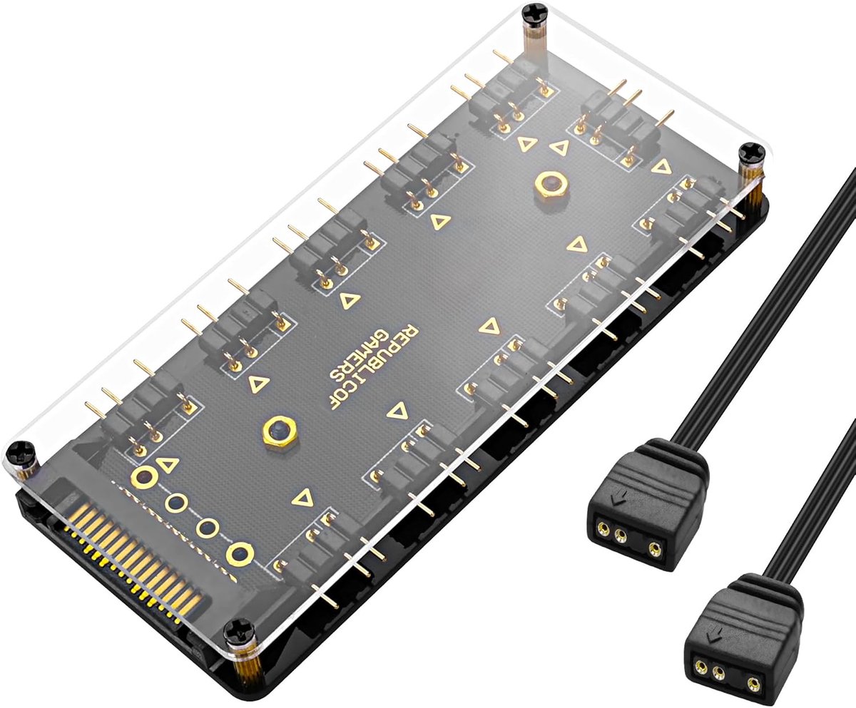 MEIRIYFA 5V 3 Pin ARGB Splitter Hub, 1 to 10 Way LED Fan Hub Controller with 50cm SATA Power 3 Pin ARGB Extension - ShopVlot