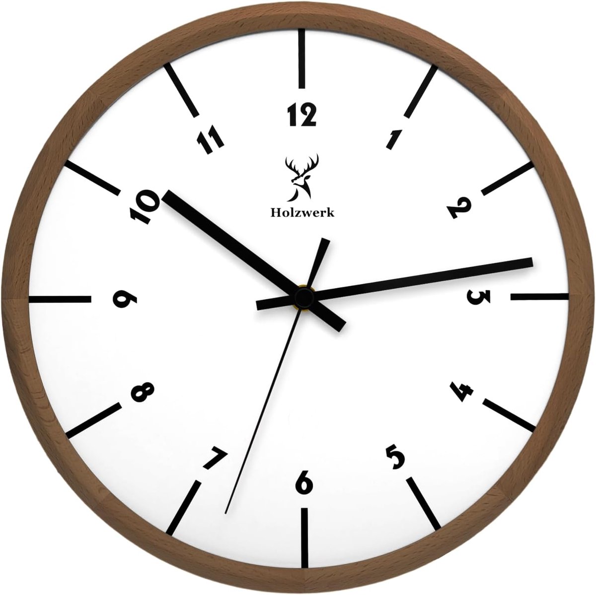 Holzwerk Wall Clock Natural Wood Radio Controlled Vintage Silent Movement Without Ticking Sounds Brown and White - ShopVlot
