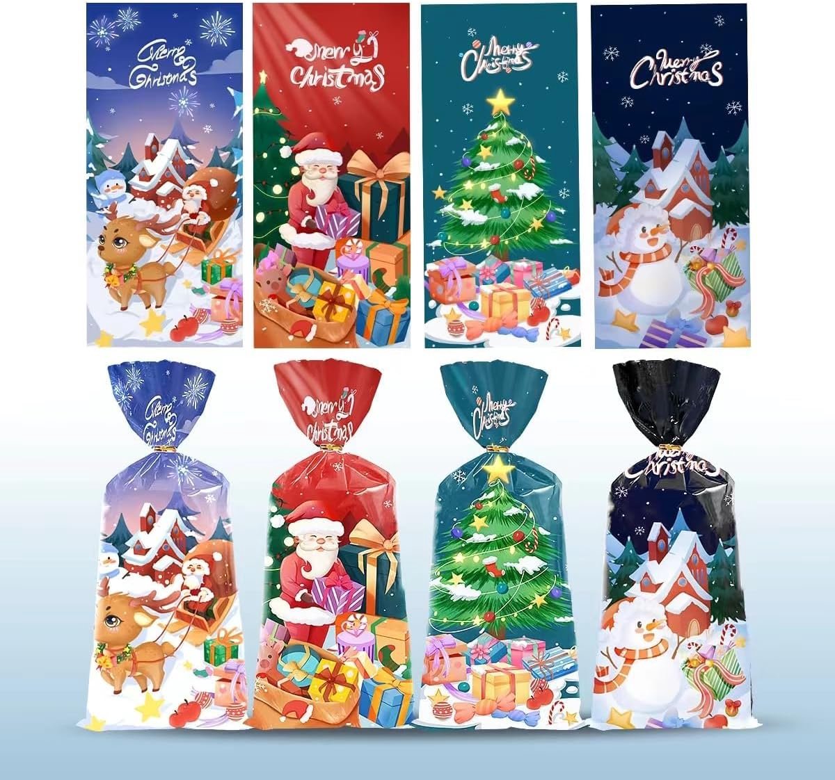 100 stuks koekjeszakjes, cellofaanzakjes, adventskalender om te vullen, kerstzakjes, goodie bags, cadeauzakjes met - ShopVlot