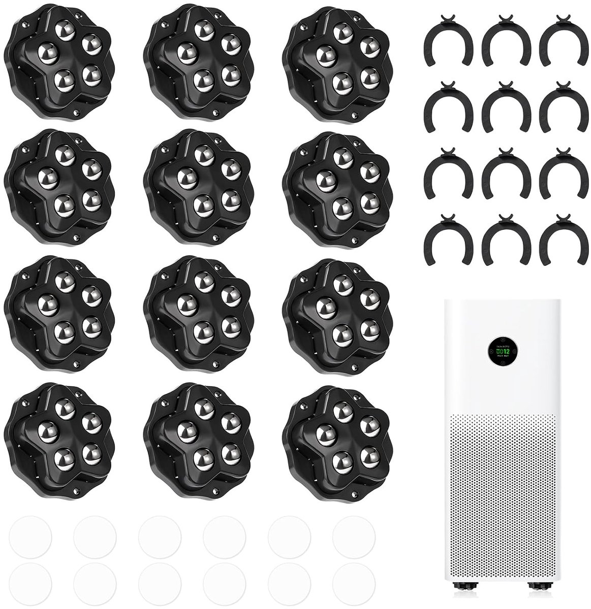 Pack of 12 self-adhesive furniture wheels with 5 stainless steel balls, flat ball wheels for furniture, heavy load up - ShopVlot