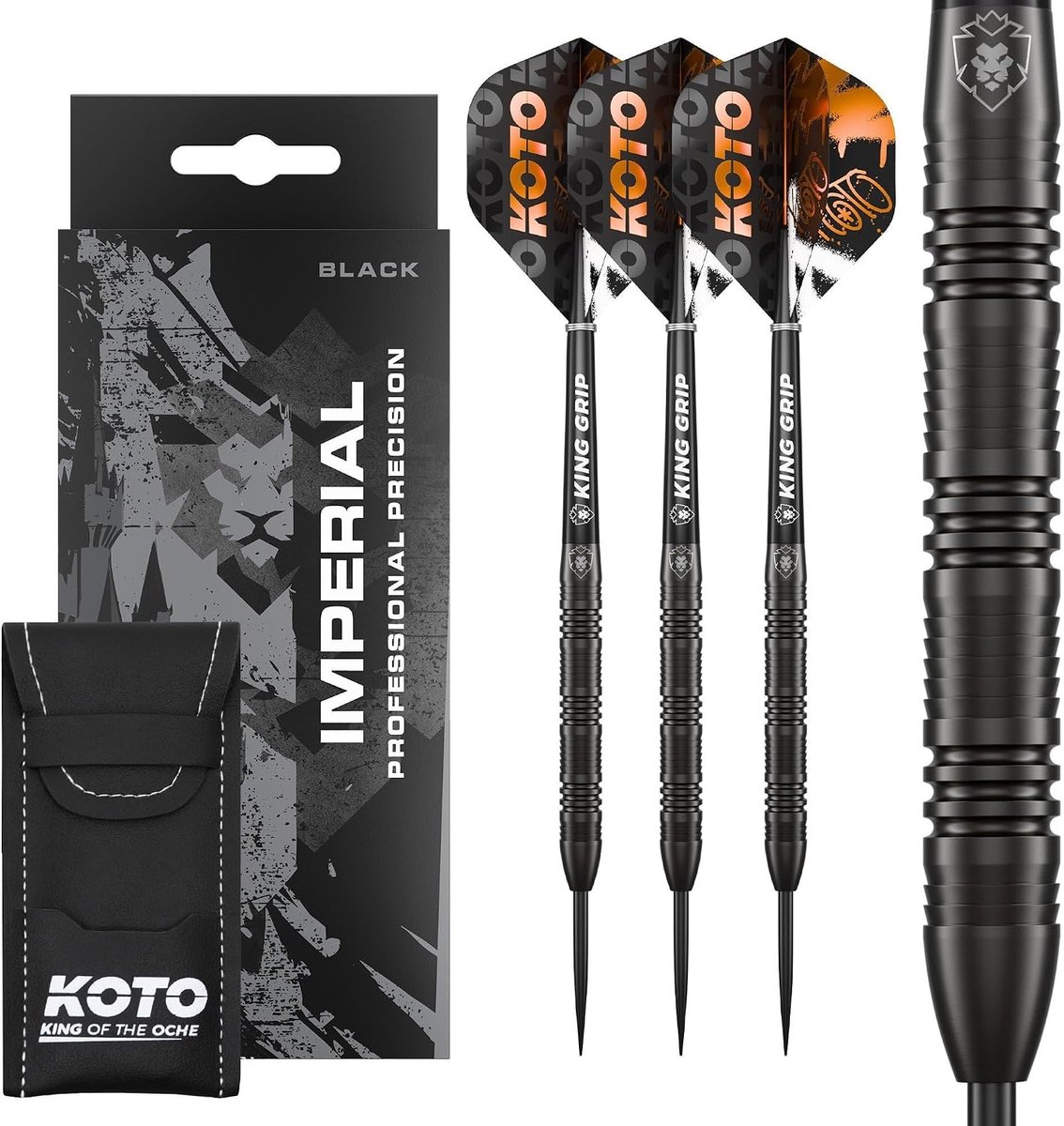 KOTO Imperial Black 80% Steel Tip Darts - 22G Steeltip Dartpijlen, Incl. 3 Barrels, 3 Dart Flights & 3 Shafts - ShopVlot