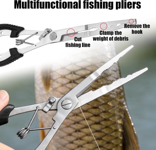 Stainless Steel Fishing Pliers, Fishing Scissors, 21 cm - Compact and portable, fishing clamps with cord, suitable for - ShopVlot — afbeelding 3