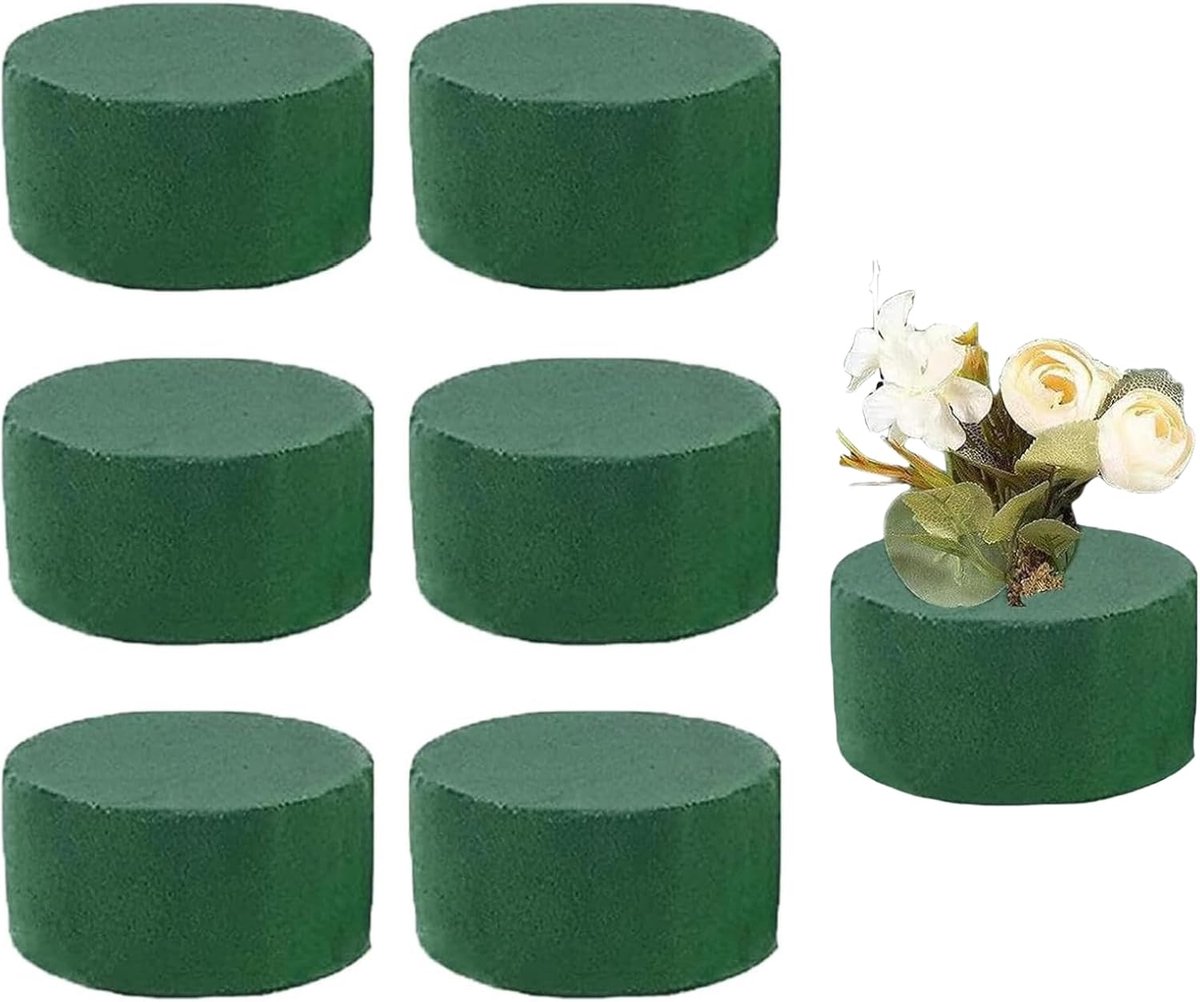 Flower Foam Pack of 6 8 x 4 cm Round Flower Foam Green Stimulating Mass for Fresh Flowers, Floral Foam for Flowers - ShopVlot