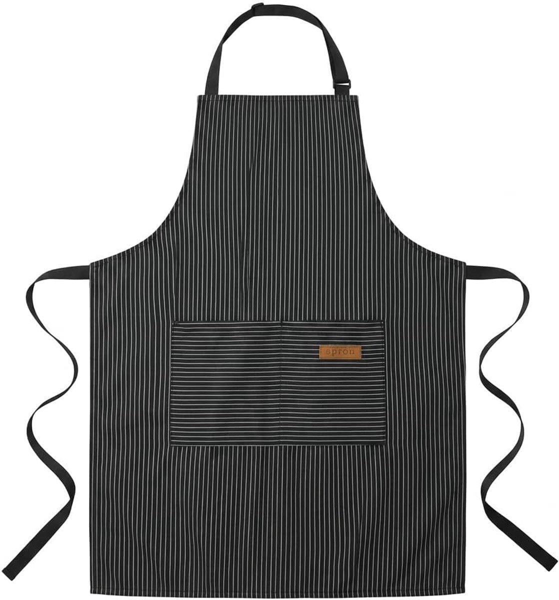 Zwart Een Stuk Kookschort Dames en Heren Verstelbaar Keukenschort met Zakken Katoen Schort voor Koken Bakken Grillen - ShopVlot