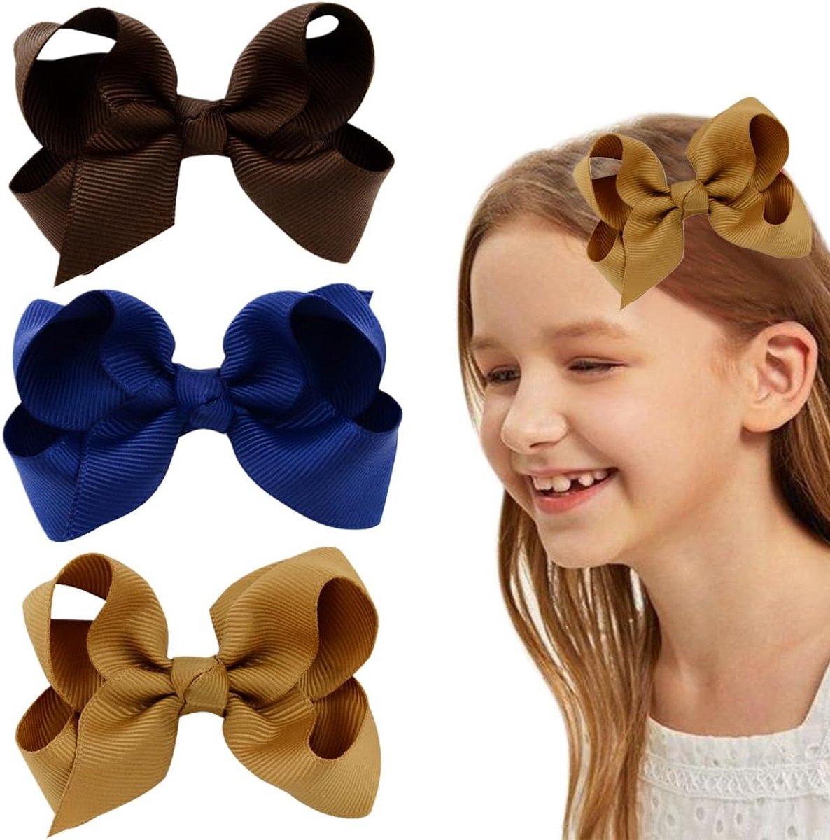 6 Pieces Ponytail Hair Clips 7.5 cm Duckbill Hair Bow for Teenager Girls Hair Accessories (Dark Blue + Light Brown + - ShopVlot