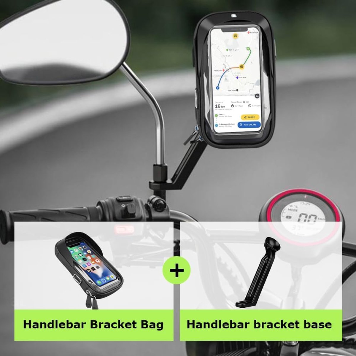 Bicycle Handlebar Bag Bicycle Phone Holder Waterproof 360° Rotation with Storage Space Touch Screen for Smartphone - ShopVlot