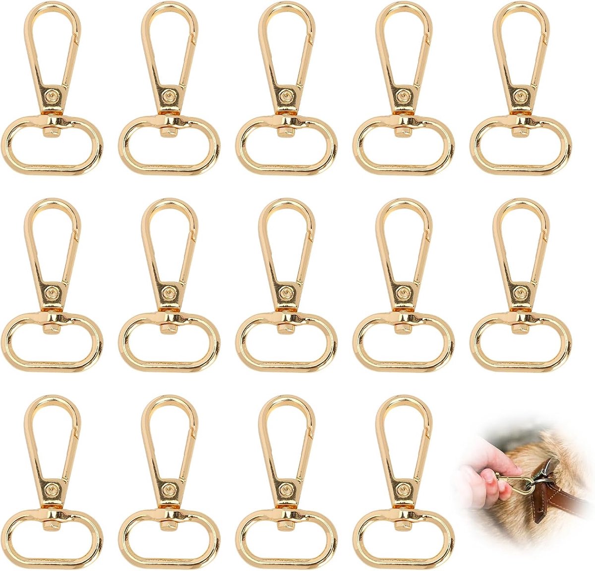 14 stuks karabijnhaken goud, sleutelhanger, karabijnhaak, sleutelring, draaibaar, robuust, roestvrij, duurzaam - ShopVlot