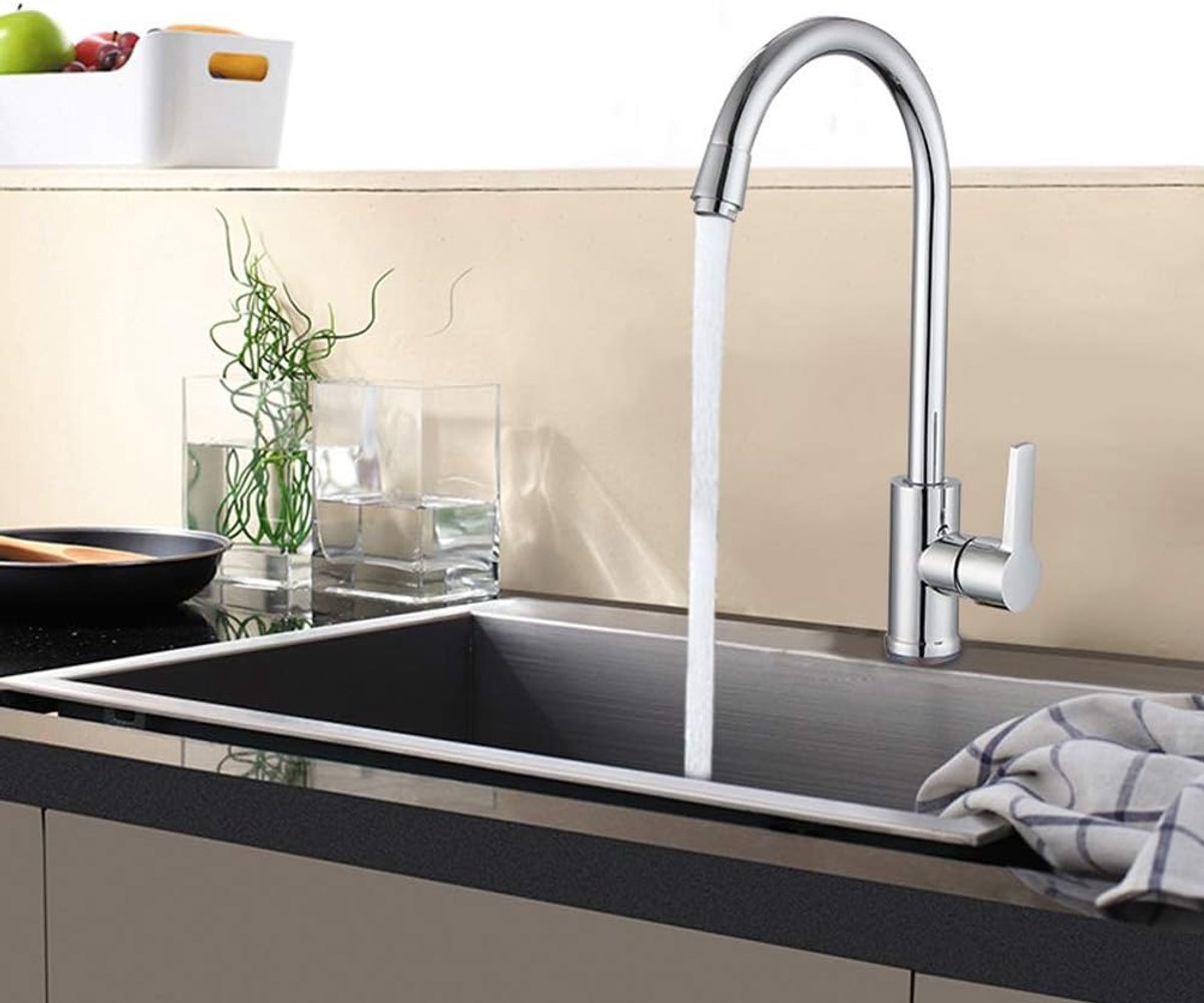 Keukenkraan met warm en koud water - vol koper - roterende kraan - soepel en spatvrij gebruik - ShopVlot