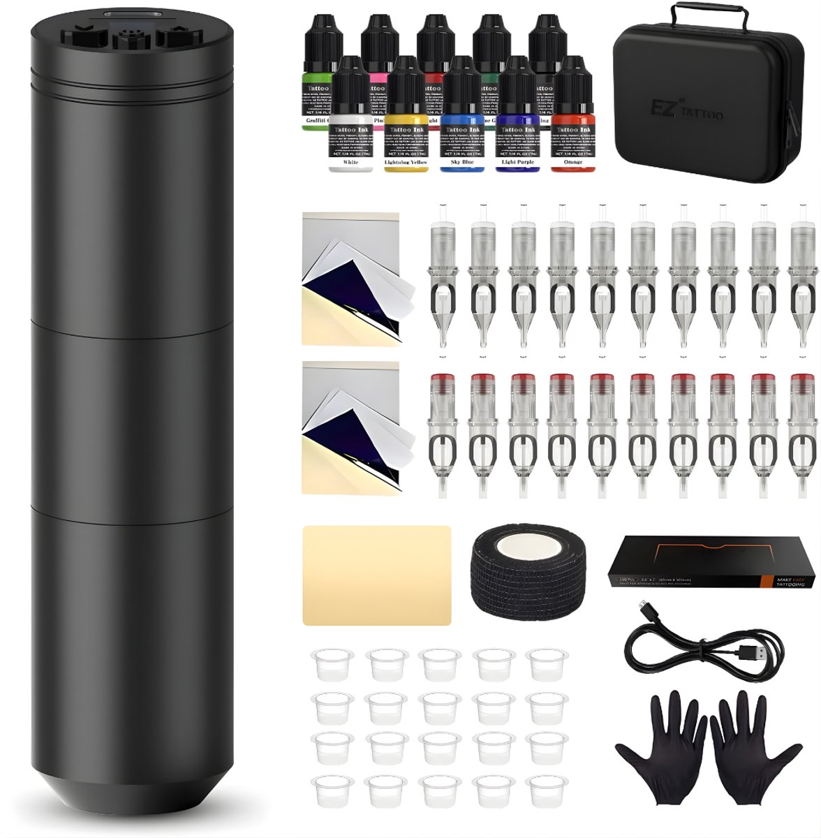 Ploutos® Tattoo Machines - 1500mAh - Professionele Tattoo Machine Pen Kit - Tattoo Set voor Beginners & Professionals - Zwart - 24cm x 18cm x 11cm