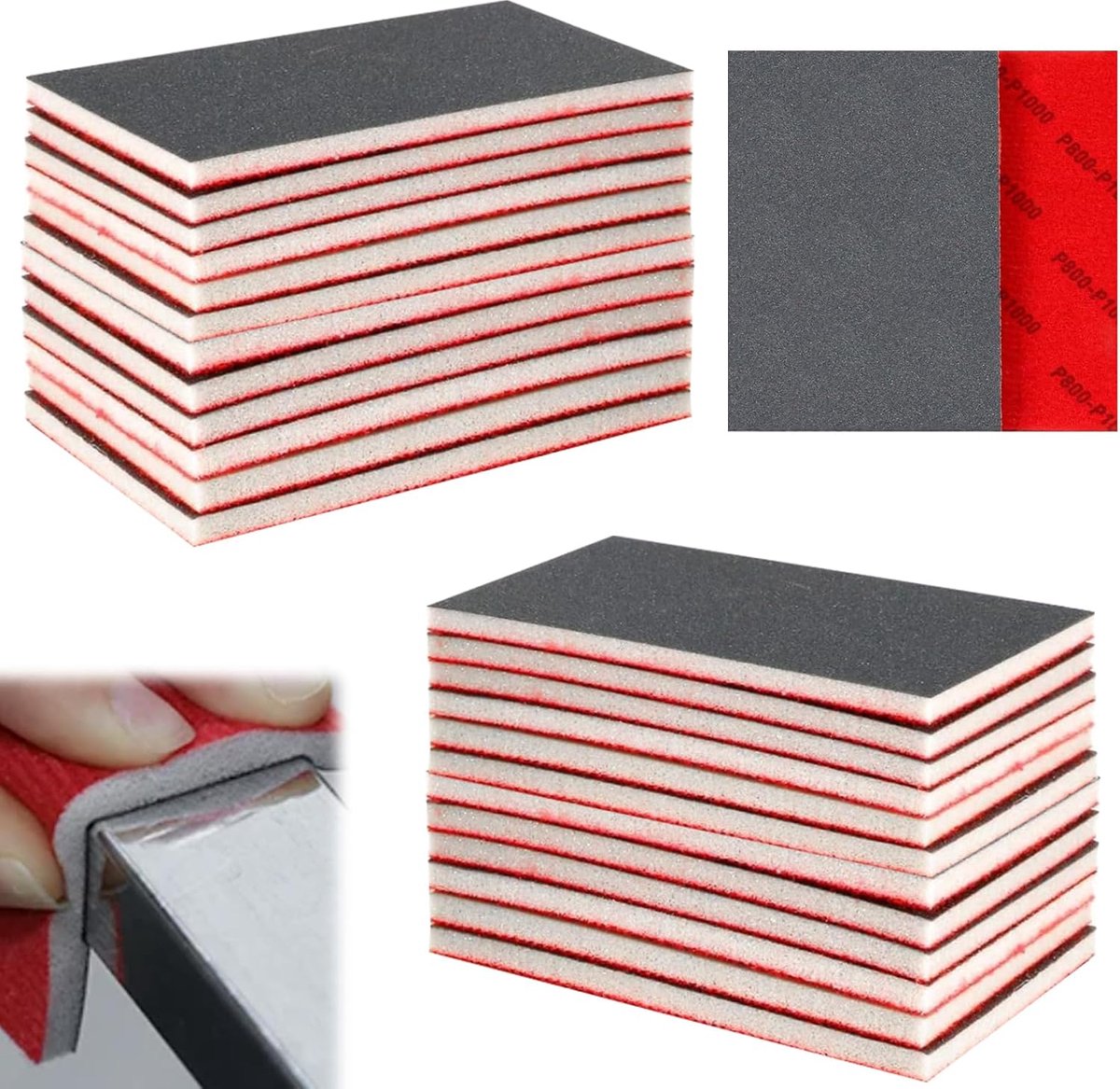Schuursponzen, set van 24 stuks, korrel 80-3000, droog en nat schuurpapier, flexibele schuurspons voor hout - ShopVlot