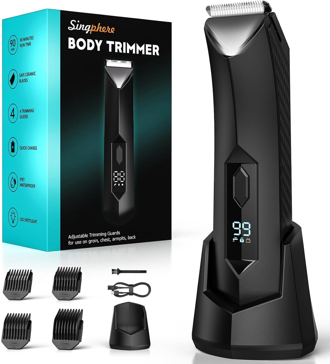 Men's Intimate Trimmer for 4 Intimate Parts with LED Light and Display, Intimate Shaver with Border Combs, IPX7 for - ShopVlot