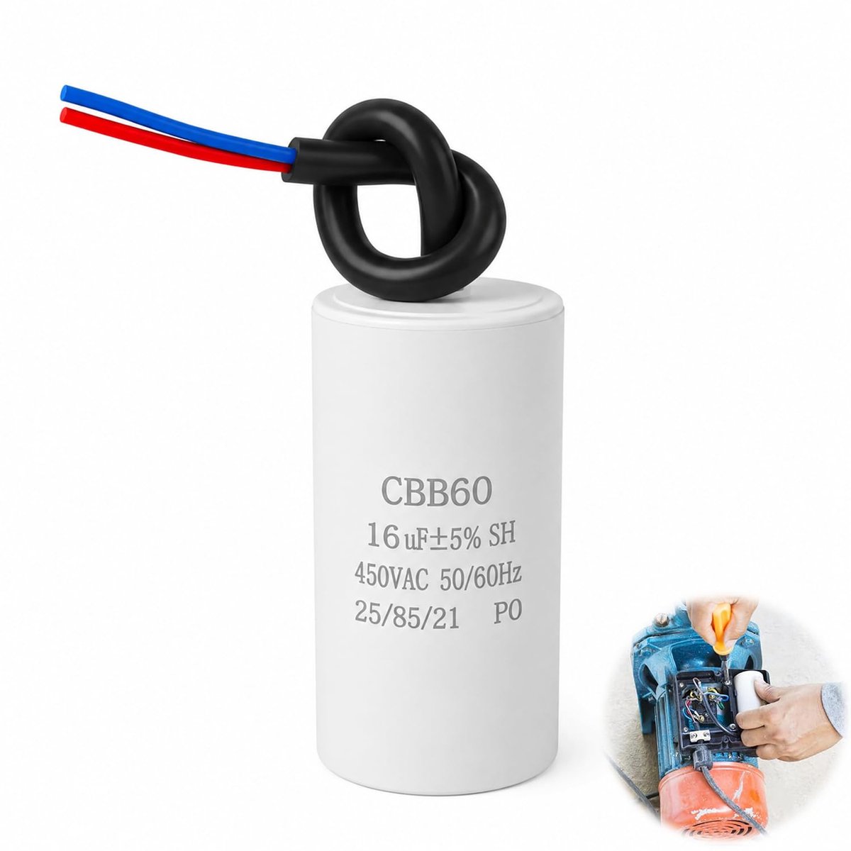 16uf 450v Condensator, CBB60 Condensateur Démarrage 16 uF 50/60hz, Condensator Motorstart voor Wasmachine - ShopVlot