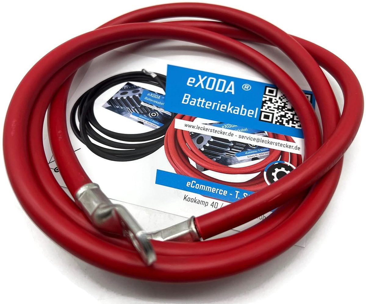 eXODA Battery cable 35 mm² 150 cm copper power cable with ring eyelets M8 red - ShopVlot