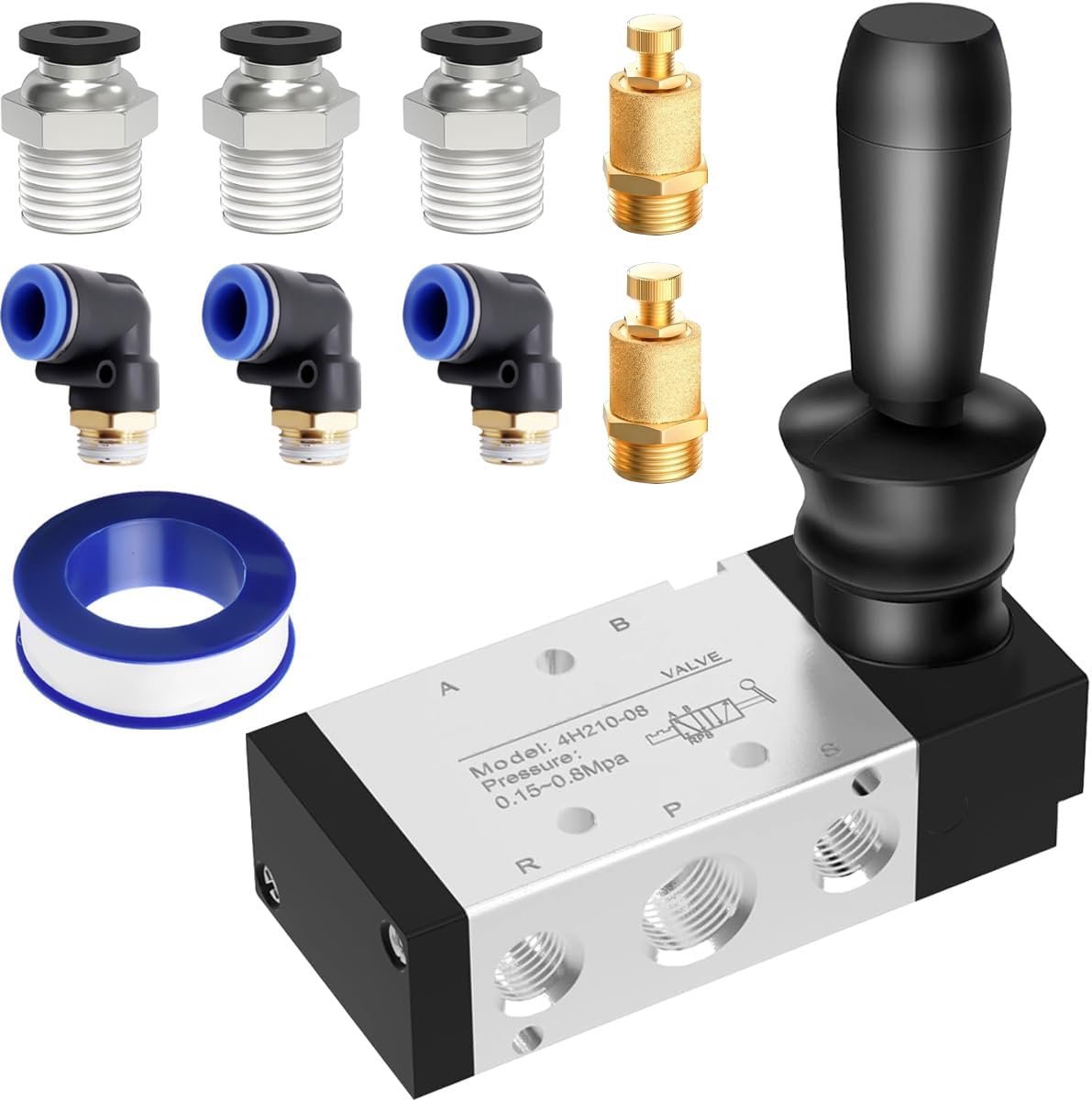 Pneumatic Solenoid Valve NPT 1/4 Inch 5 Way 2 Positions, Pneumatic Lever, Manual Rearmament, Push Pull 4H210-08, for - ShopVlot