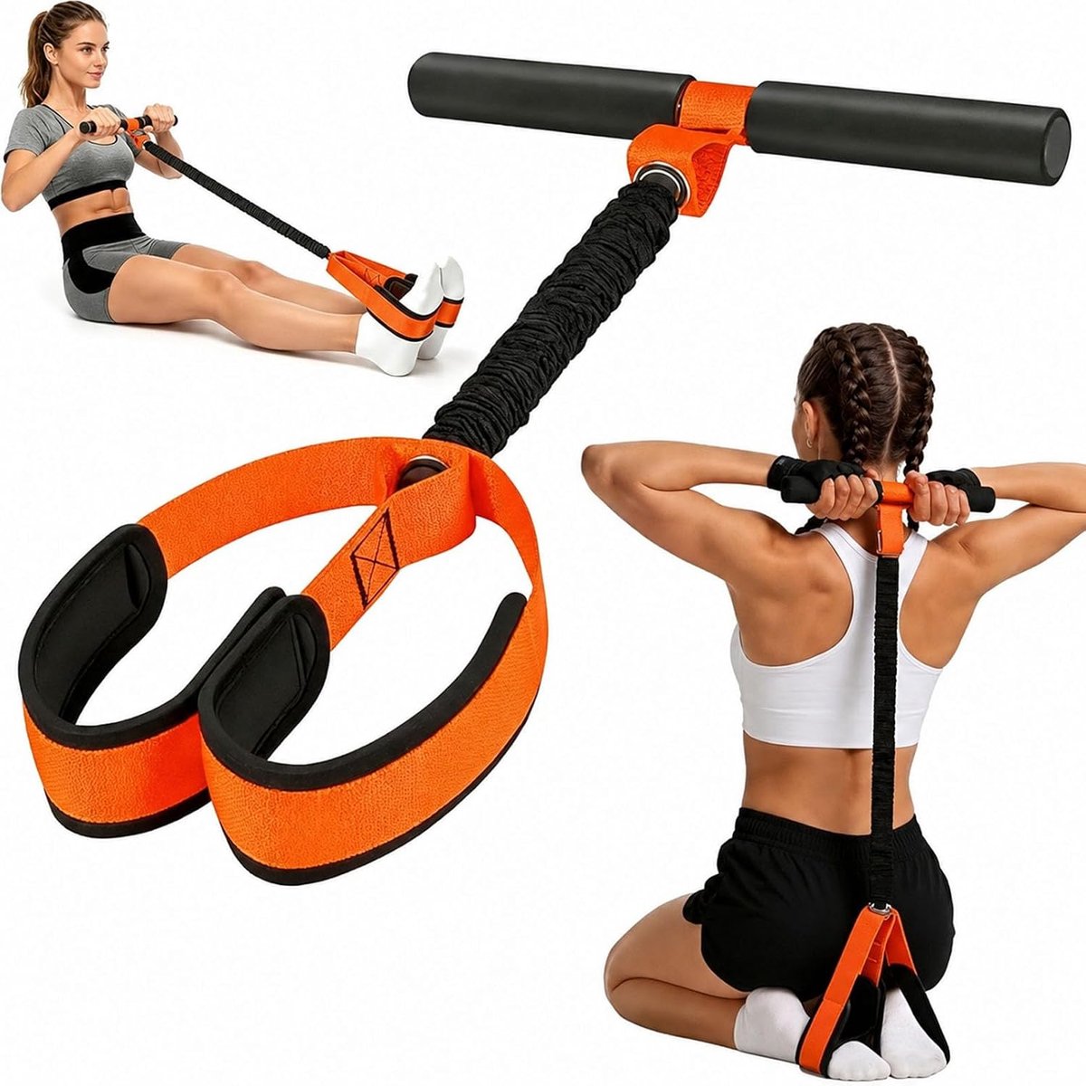 Buiktrainer voor thuis, pedaalweerstandsband met handgreep, antislip full-body trainer voor buik, benen, armen en rug - ShopVlot