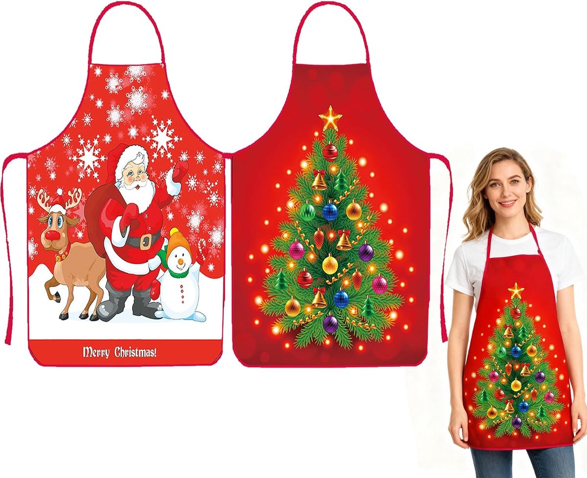 Pack of 2 Christmas Aprons, Christmas Aprons, Cartoon Cooking Apron with Adjustable Straps, Christmas Aprons with - ShopVlot