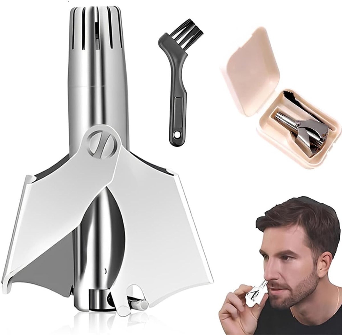 1 Scatola Tagliapeli Nasal Manuale E Lavabile Nasenhaarschneider In Acciaio Inossidabile Con Spazzola Per La Pulizia - ShopVlot