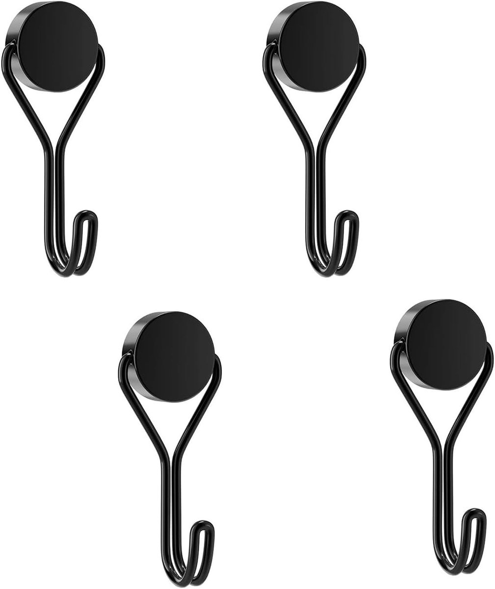 Set of 4 Extra Strong Magnetic Hooks 16mm Strong Magnetic Hooks Neodymium Hooks for Refrigerator Kitchen Office Black - ShopVlot