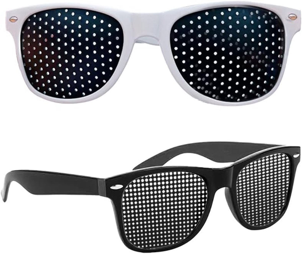 2 Pcs Lattice Glasses, White/Black Rest Goggles, Pinhole Glasses with Foldable Legs for Men and Women, Reading Eye - ShopVlot