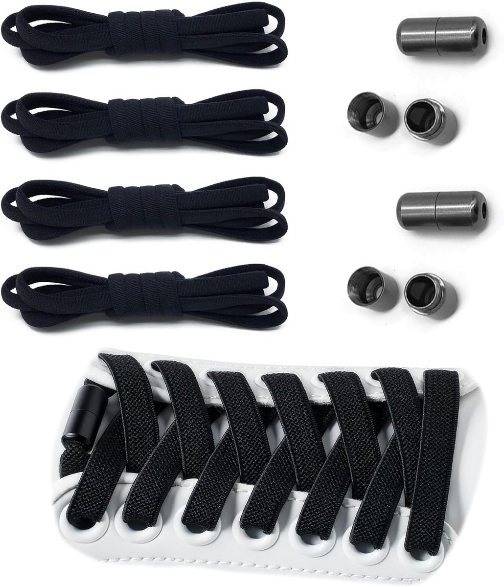2 pairs of flat laces without bows - Elastic laces with quick release - Black laces for comfort and grip - ShopVlot