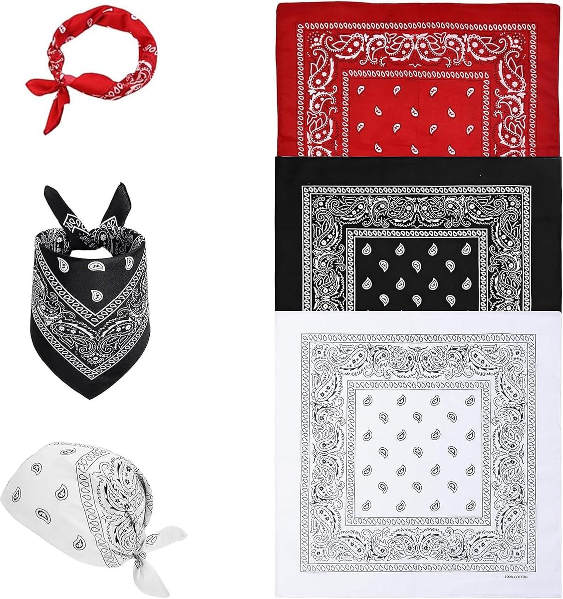 3 stuks bandana hoofddoek dames heren, paisley sjaal driehoekige sjaal cowboy, 55 x 55 cm - ShopVlot