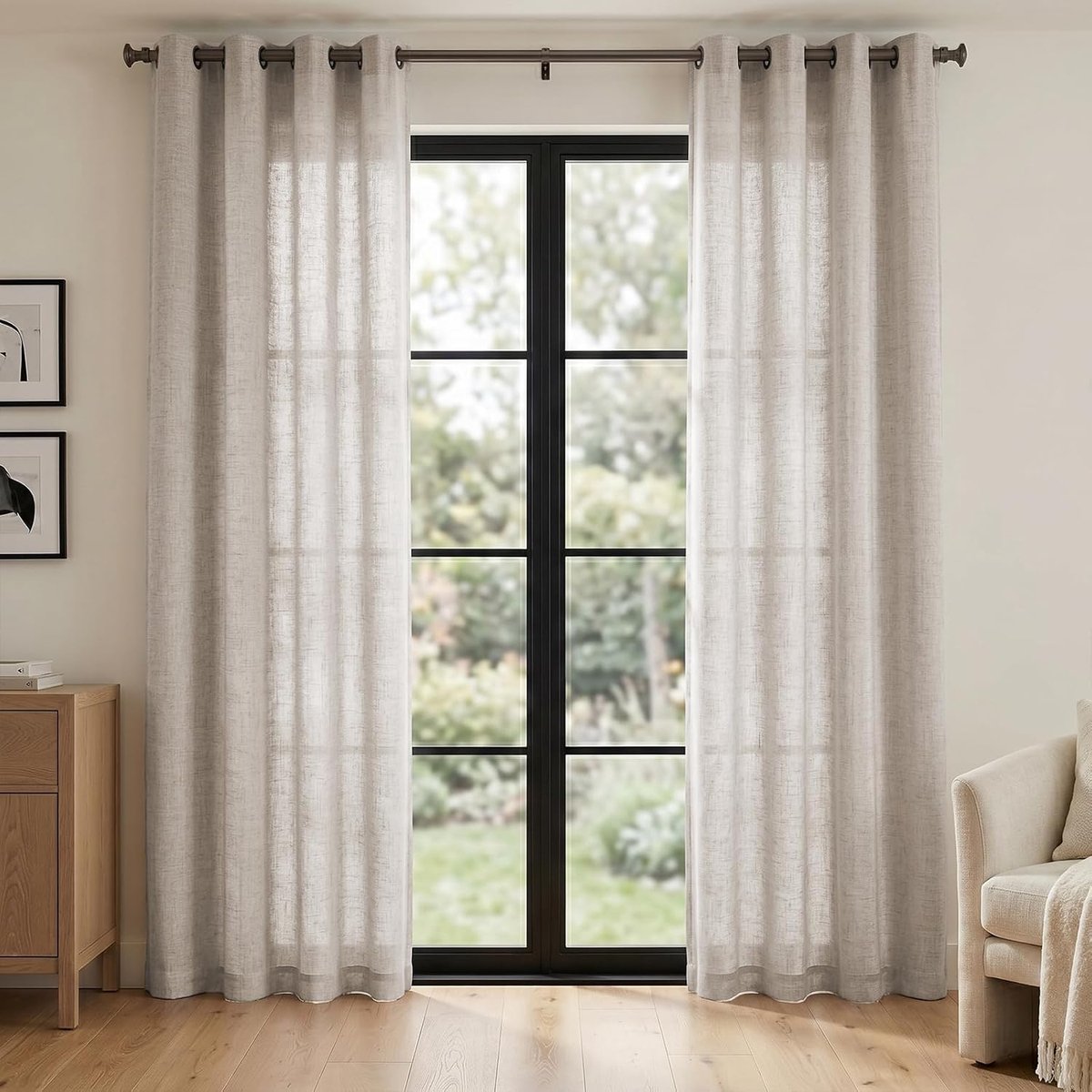 Melodieux Curtains with eyelets (Beige, 140W x 245H cm (2 panels) - ShopVlot
