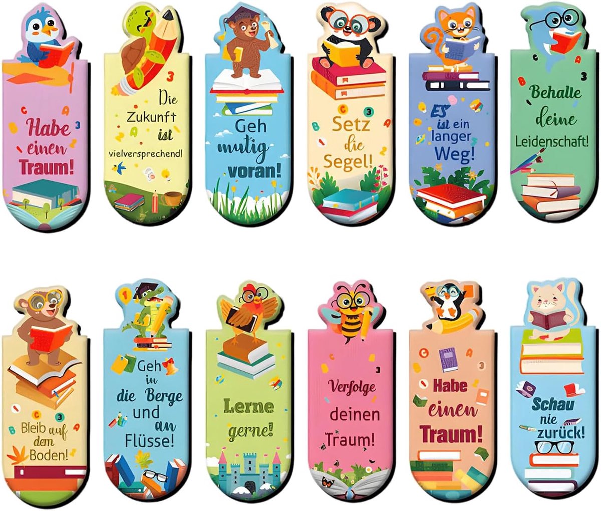 12 stuks magnetische boekenleggers, met spreuken over het lezen, dierenbladwijzers, kleine cadeaus voor scholieren - ShopVlot