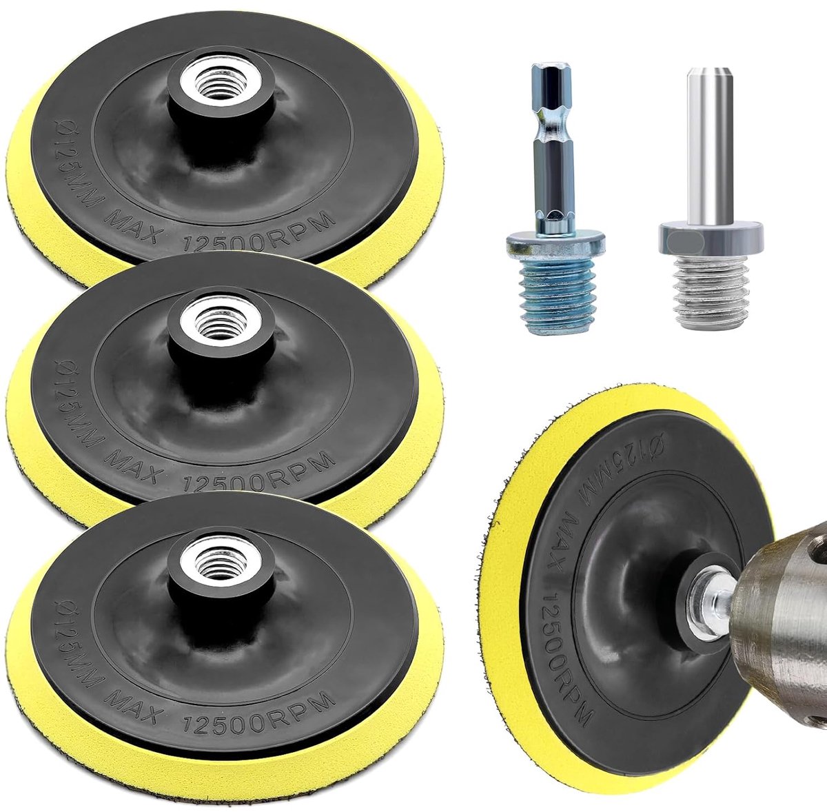 Pack of 3 sanding discs 125 mm sanding discs for angle grinders with drill adapter M14 connecting rod, sanding disc - ShopVlot