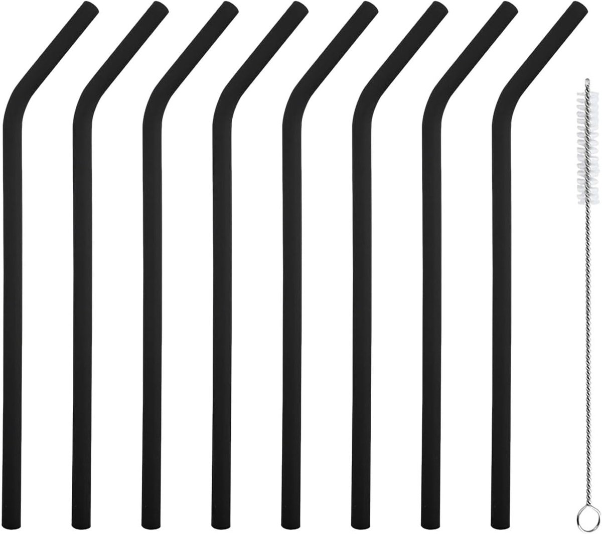 Pack of 8 Reusable Straws, Bent Straws, Colourful Silicone, Foldable, Eco-Friendly Including Cleaning Brush, for Cold - ShopVlot