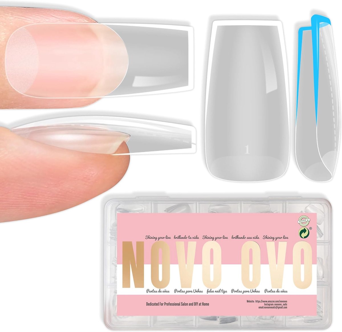 NOVO OVO Medium Square Nail Tips Extra Thick Press on No C Curve, Square Nail Tips Artificial Nail Extension Full - ShopVlot