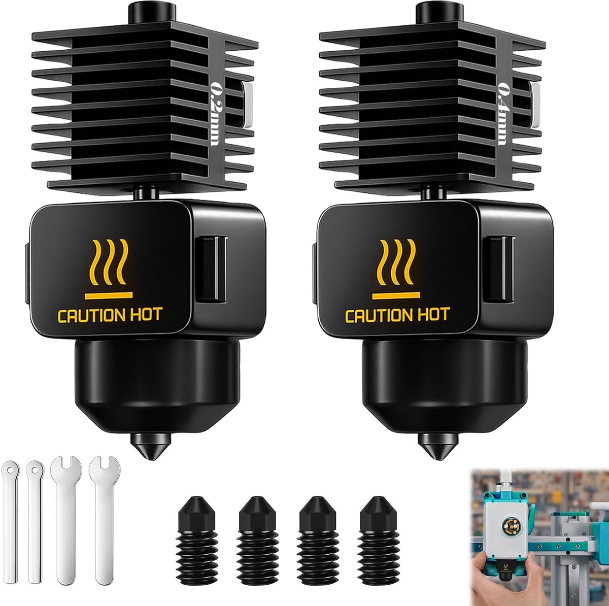 Hot-endset voor A1/A1 Mini High Temperature Resistant, 0,2 mm & 0,4 mm gehard stalen spuitmond, extruder, High flow - ShopVlot